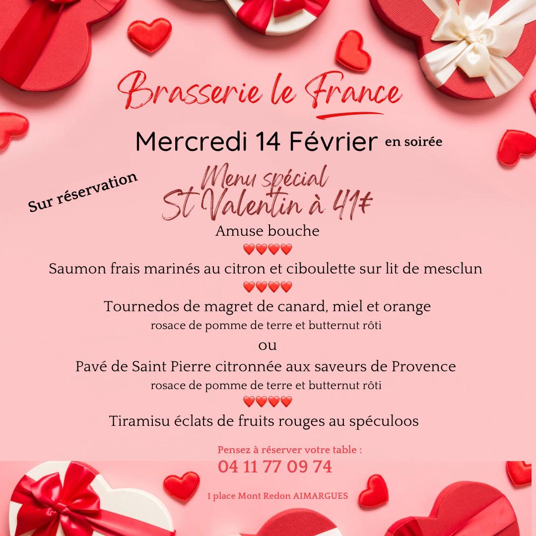 Menu Saint Valentin - Le France à Aimargues