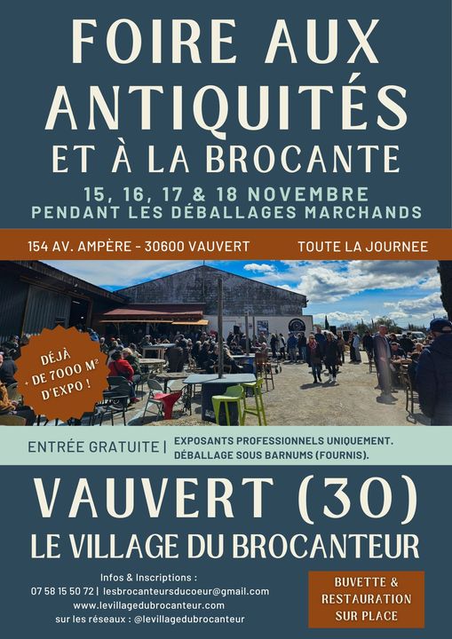 Brocante village du brocanteur du 15 au 19 novembre 2024 Vauvert