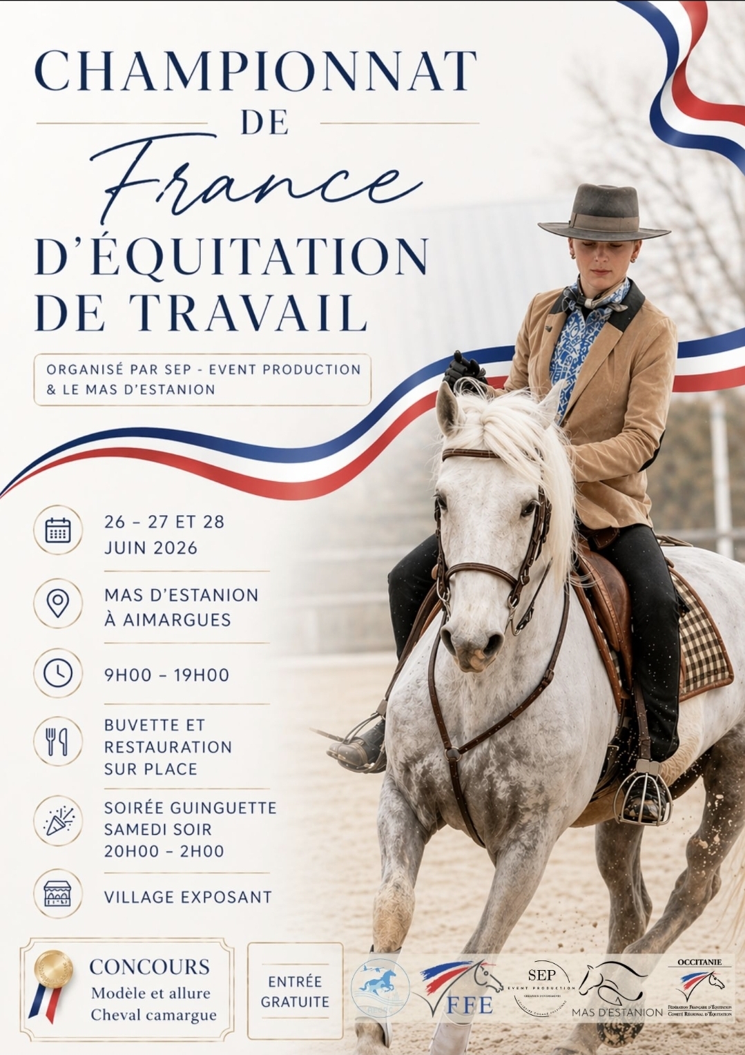 Championnat de France d'équitation de travail au Mas d'Estanion - Les 26, 27 et 28 juin 2026 à Aimargues