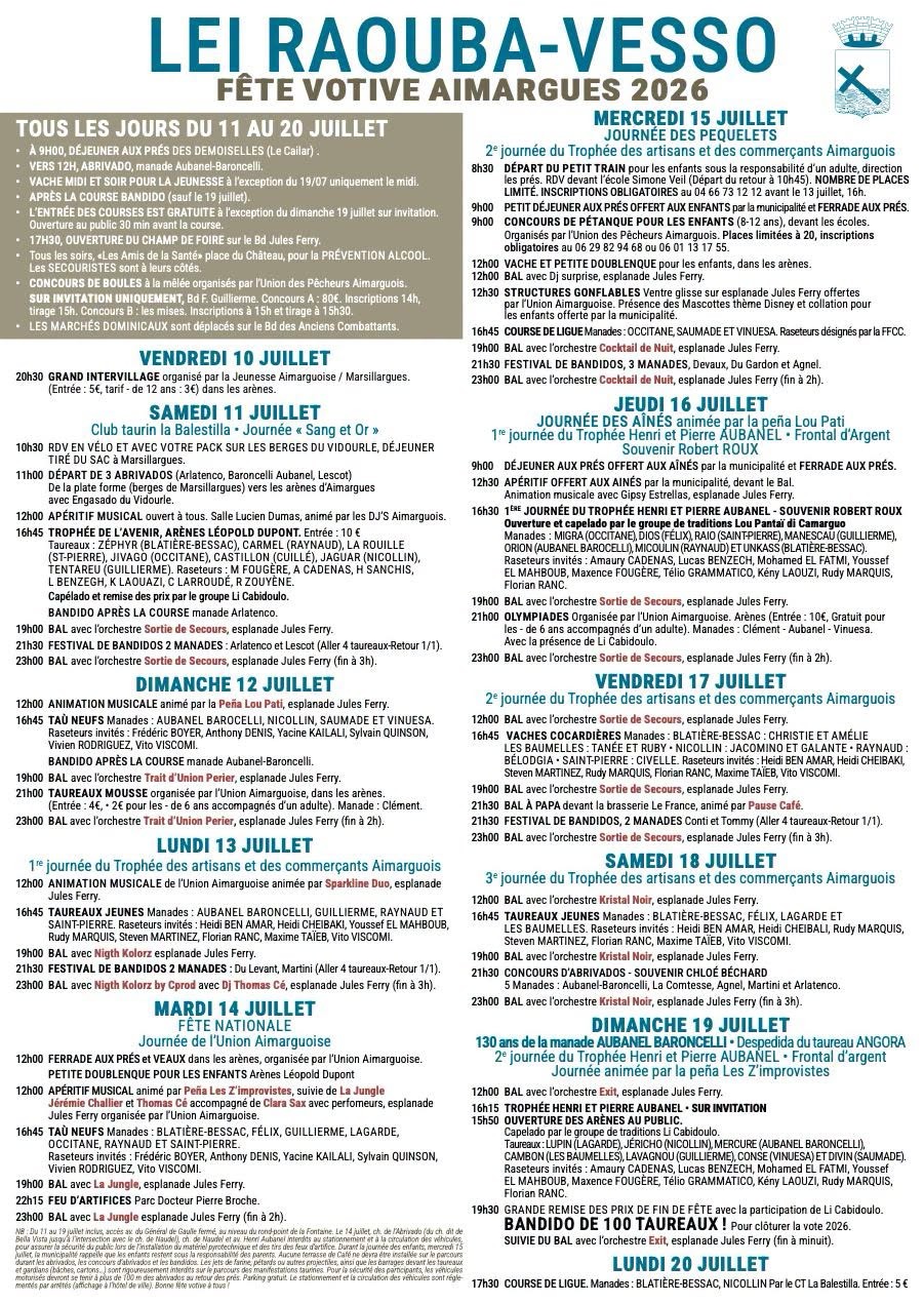 Fête votive Aimargues - Du 11 au 19 juillet 2026